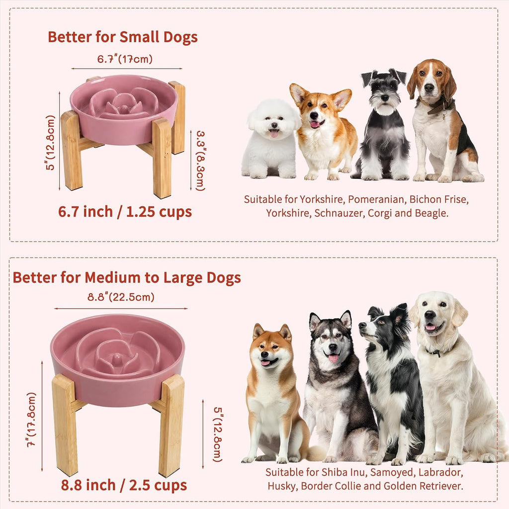 Elevated Slow Feeder Dog Bowl, 6.7" Ceramic Maze Dog Bowl with Stand