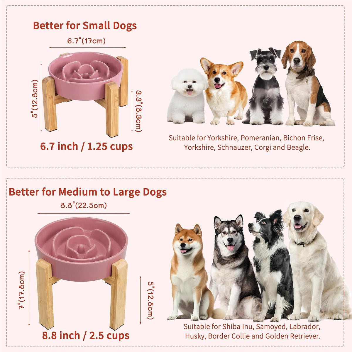 Elevated Slow Feeder Dog Bowl, 6.7" Ceramic Maze Dog Bowl with Stand