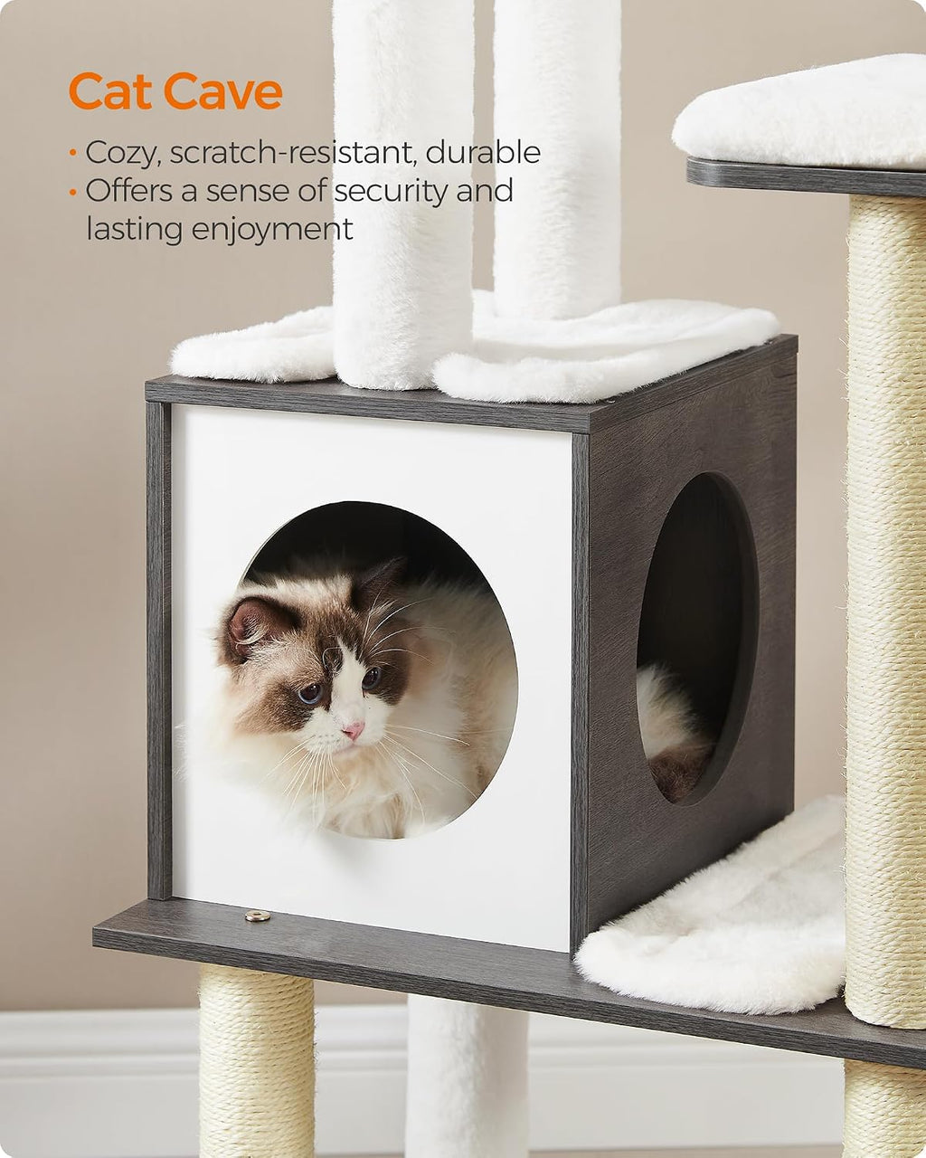 Feandrea Cat Tree, 65-Inch Multi-Level Tower with 5 Scratching Posts