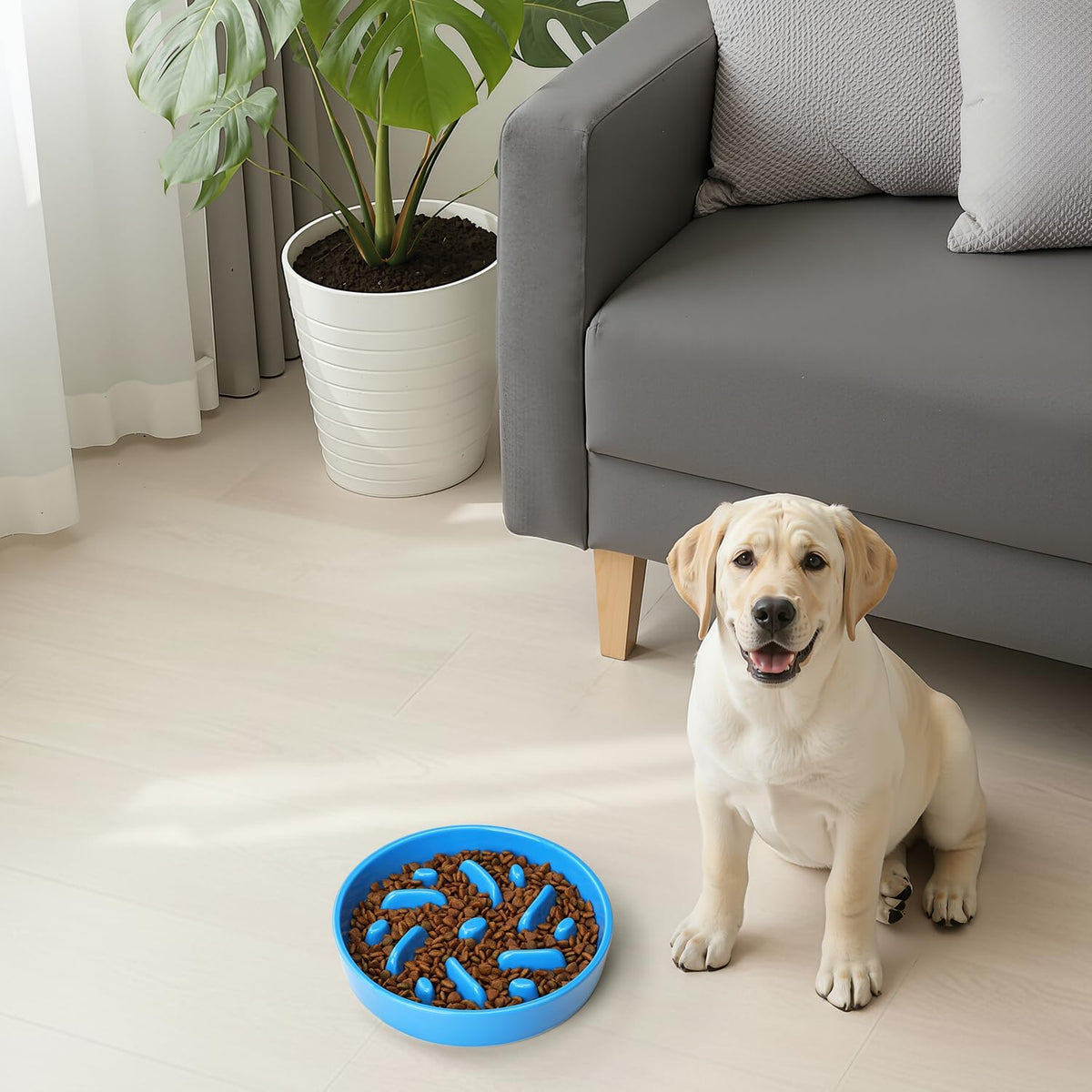 Ceramic Slow Feeder Dog Bowl, 2 Cups Maze Puzzle Dish to Slow Down Eating