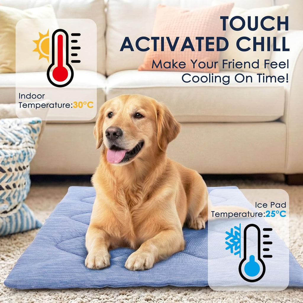 ASENKU Dog Cooling Mat, Portable & Durable Cooling Mat for Dogs, Summer Anti-Slip Breathable Cooling Bed for Large Dogs 60–100 lbs (Golden Retriever, Lab, German Shepherd), 43x32 inches, Blue Diamond