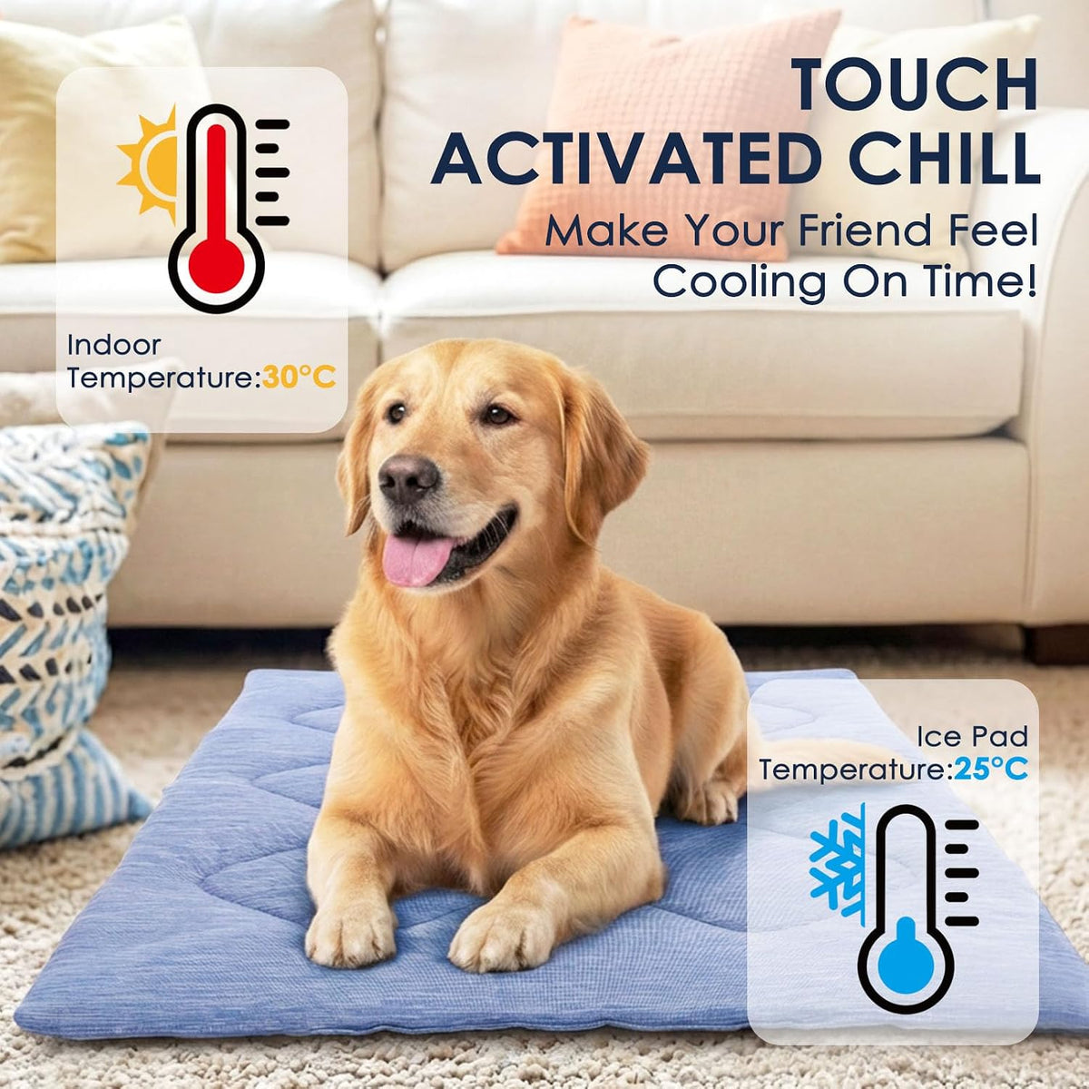 ASENKU Dog Cooling Mat, Portable & Durable Cooling Mat for Dogs, Summer Anti-Slip Breathable Cooling Bed for Large Dogs 60–100 lbs (Golden Retriever, Lab, German Shepherd), 43x32 inches, Blue Diamond
