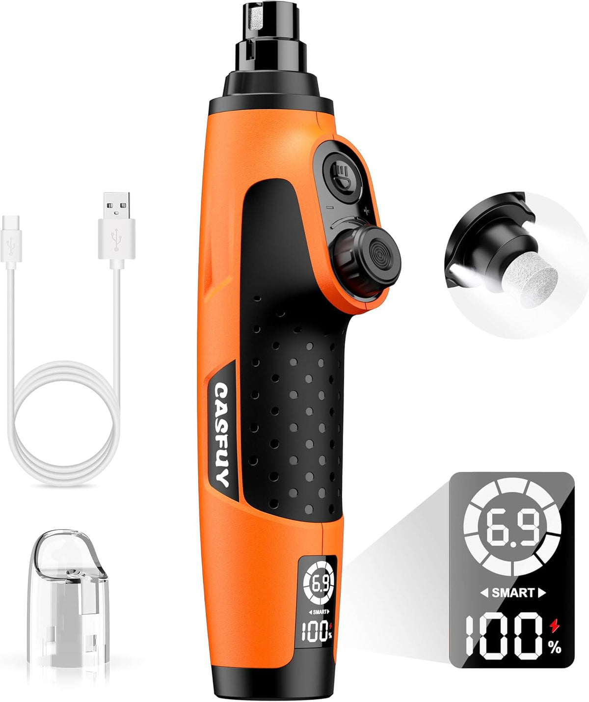 Casfuy Smart 6-Speed Dog Nail Grinder with LED Lights Safe for All Dogs Cat