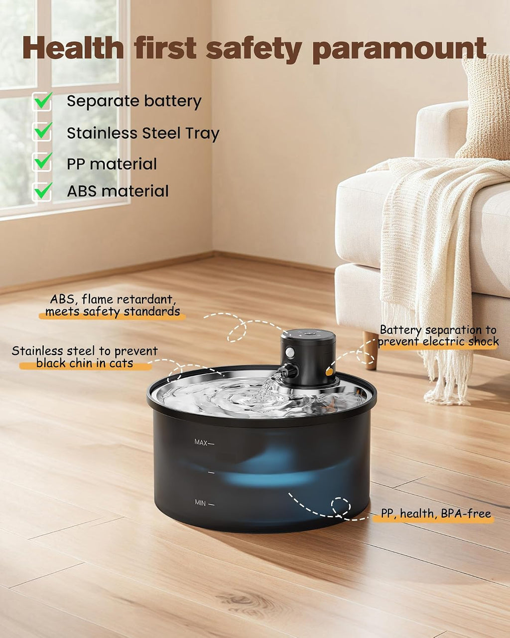 Battery Operated Cat Water Fountain: Wireless Pet Fountain with Filter