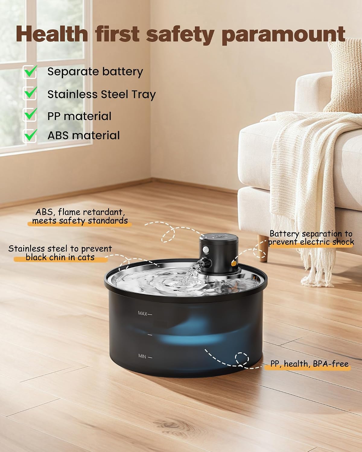 Battery Operated Cat Water Fountain: Wireless Pet Fountain with Filter