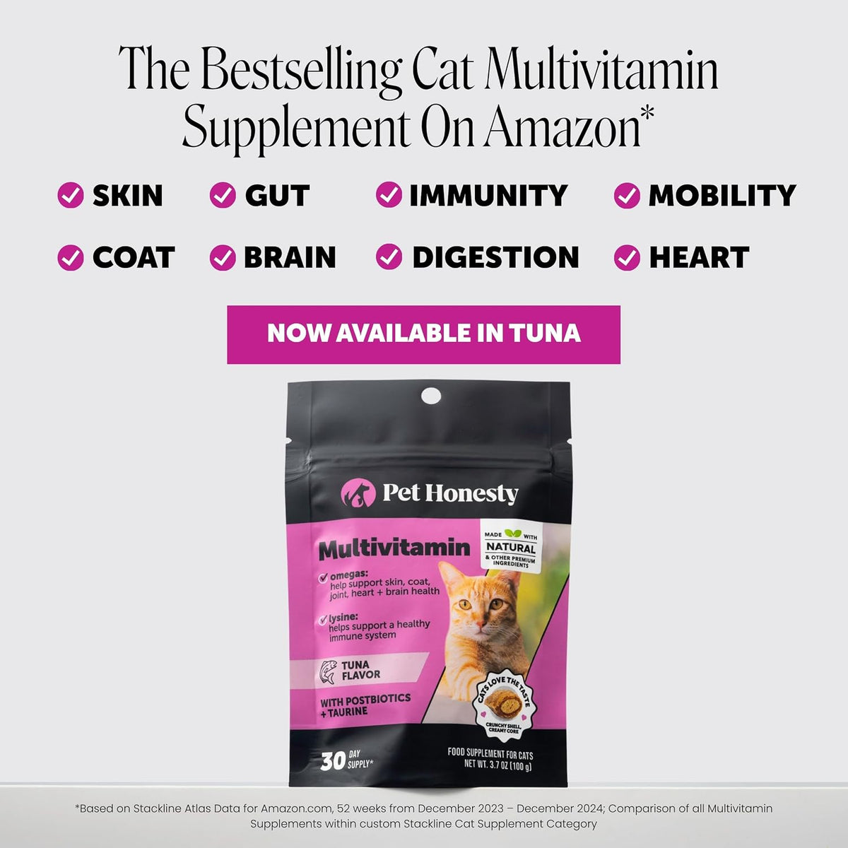 Pet Honesty Vet Backed Multivitamin Taurine for Cats, Tuna, 30-Day Supply