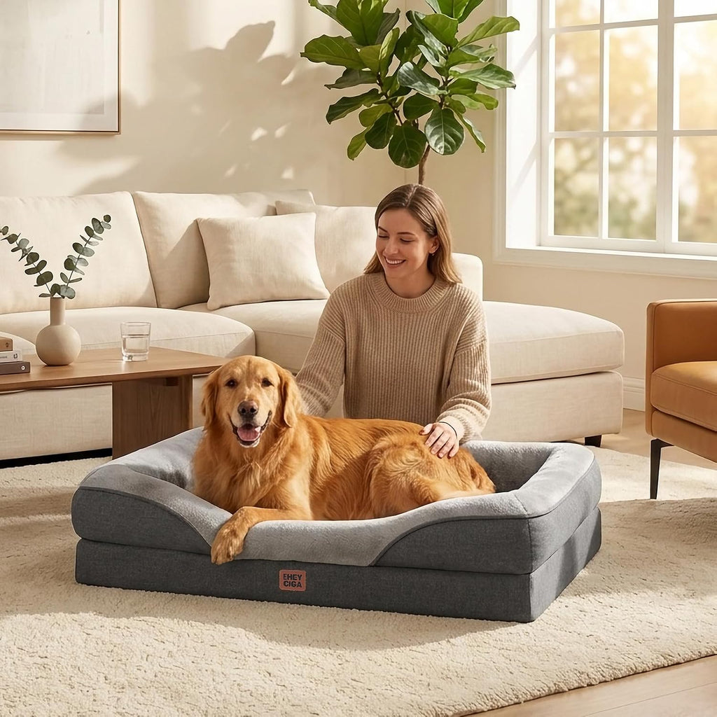 EHEYCIGA Orthopedic XL Dog Bed for Large Dog, Memory Foam Dog Couch, Grey