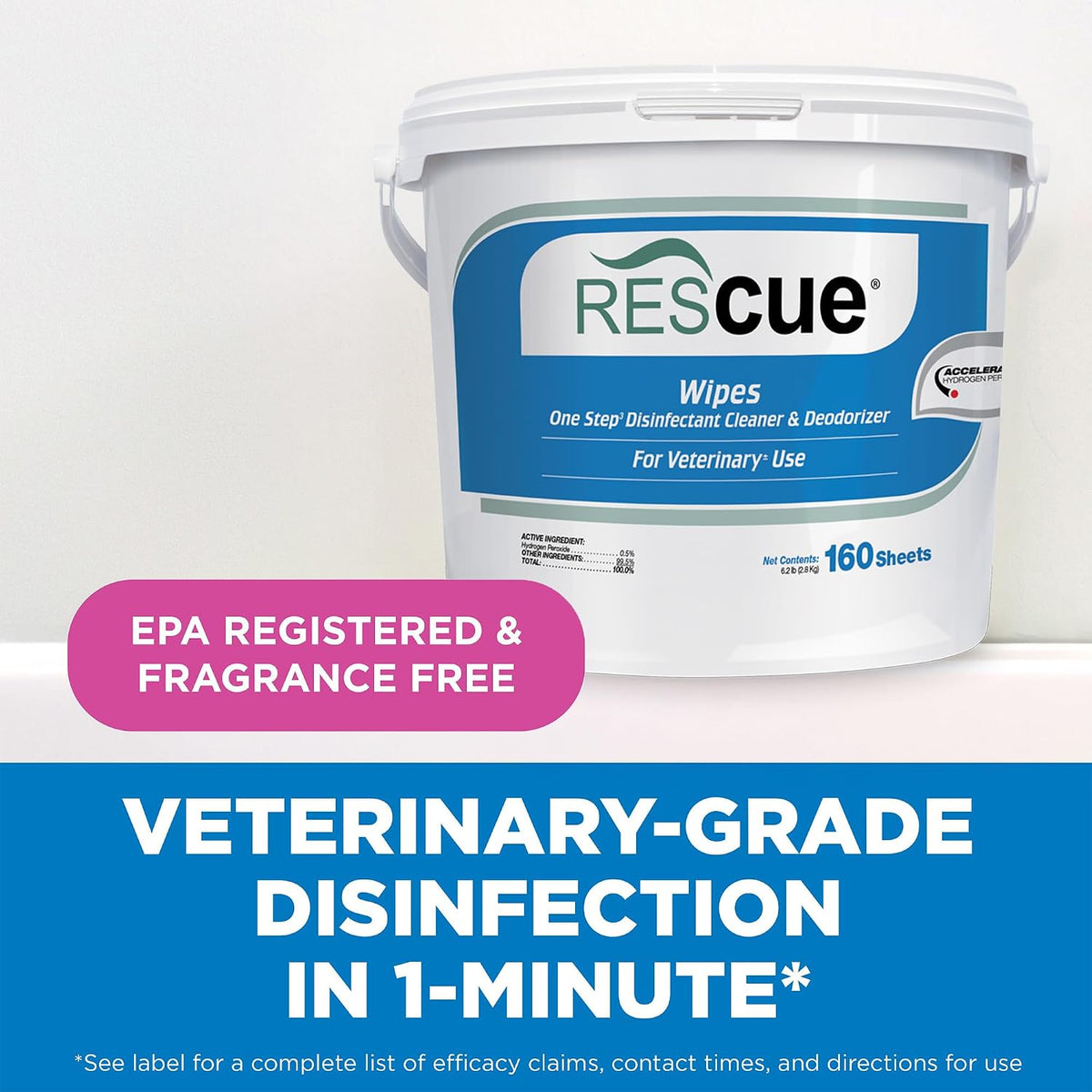 REScue One-Step Disinfectant Cleaner & Deodorizer Wipes for Vet Use – Cleaner for Kennels, Litter Boxes, Vet Offices, Pet Grooming Surfaces – Extra Large, 160-Count Wipes Bucket (1 Pack)