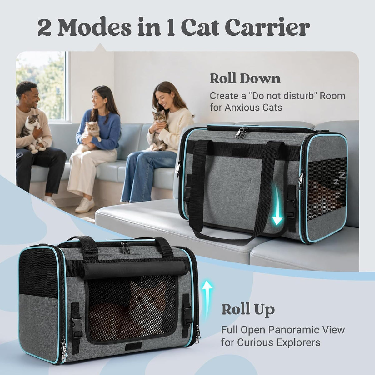 rabbitgoo Cat Carrier Soft with Rollable Flap, Travel Safe for Car Airline