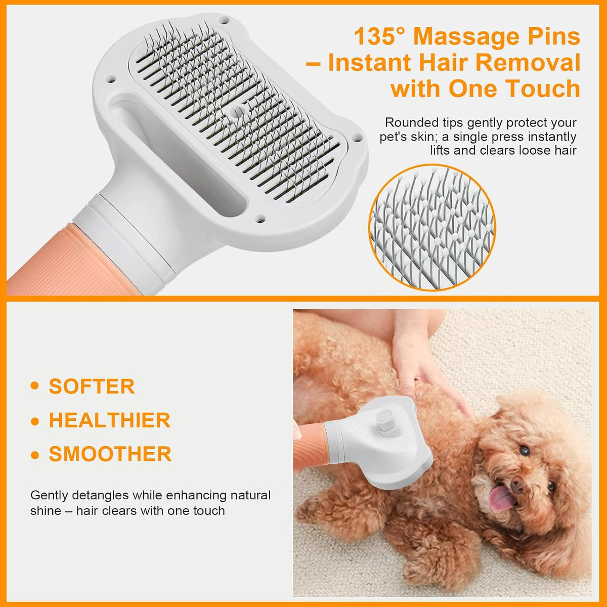 3-in-1 Pet Hair Dryer & Slicker Brush for Dogs & Cats – Portable, Professional, Adjustable Temp, Overheat Protection Dog Hair Dryer (pink)