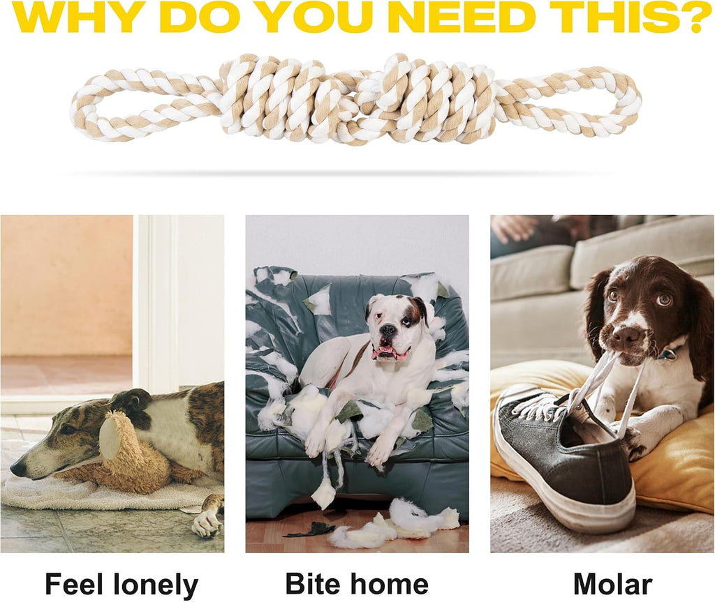 Fida Dog Rope Toys for Aggressive Chewers, Tug Toys for Large Medium Dogs | Heavy Duty Pull Rope for Tug of War with 2 Handles, Natural Cotton, Teeth Cleaning