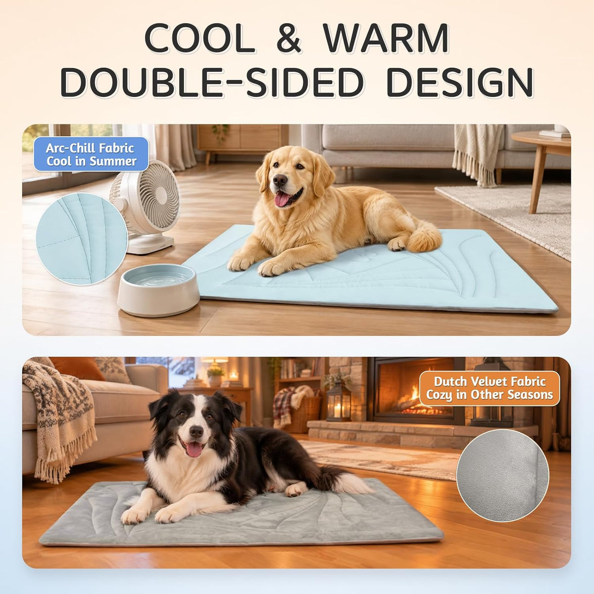 Dog Cooling Mat, Reversible Cool&Warm Washable Pad, 36"x23", Blue