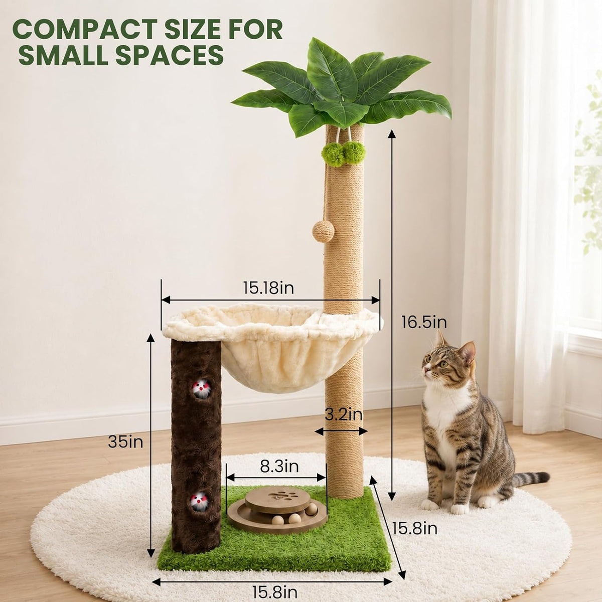 MIBOTE 35" Cat Scratching Post with Bed & Toys Palm Tree Cat Tower