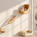 Cat Wall Shelves Set,Solid Wood Moon Bed,Perch & Stair for Climb and Rest