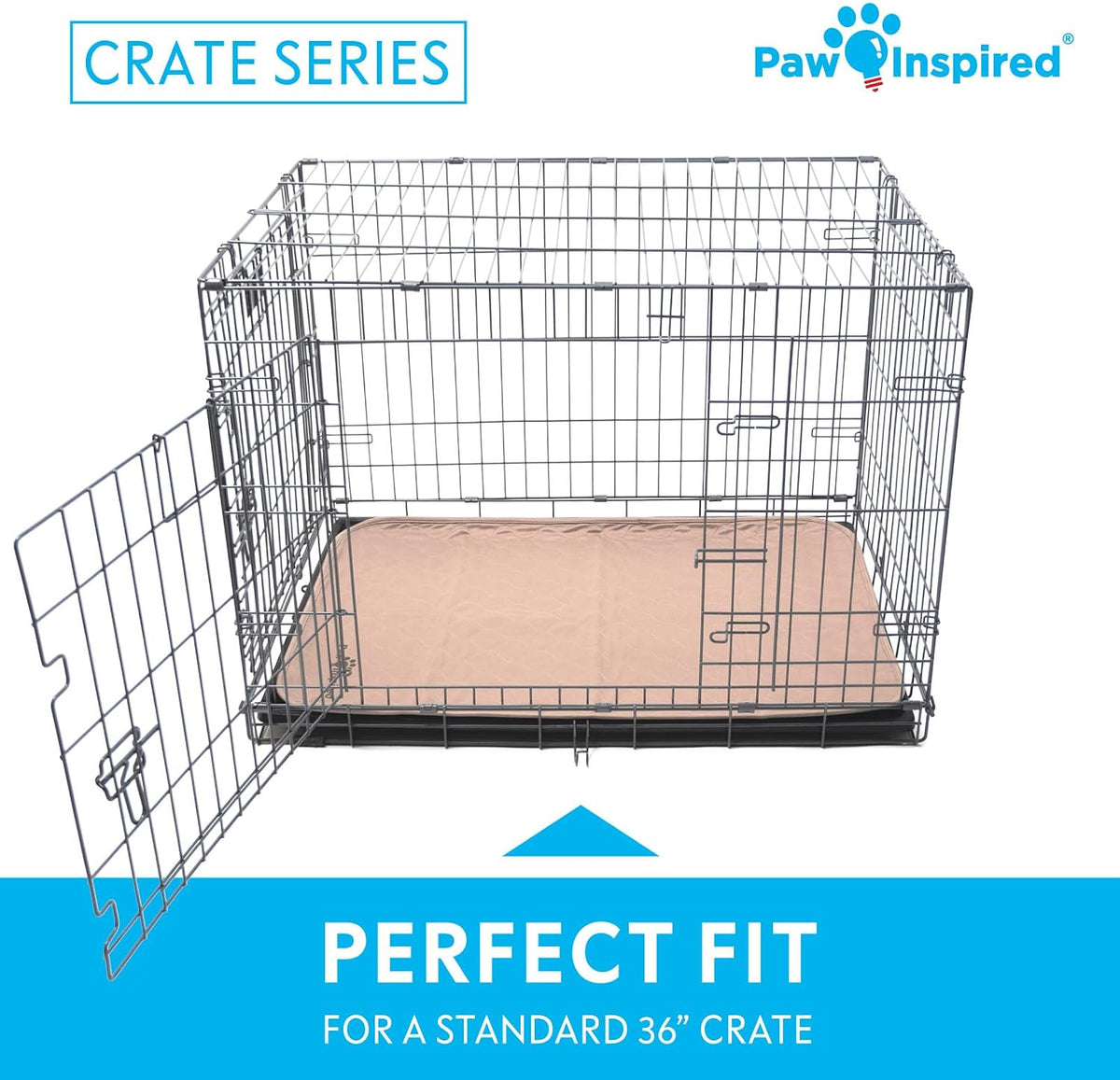 Paw Inspired Washable Crate Liners for Dogs, 35x22 Inch, 2 Pack
