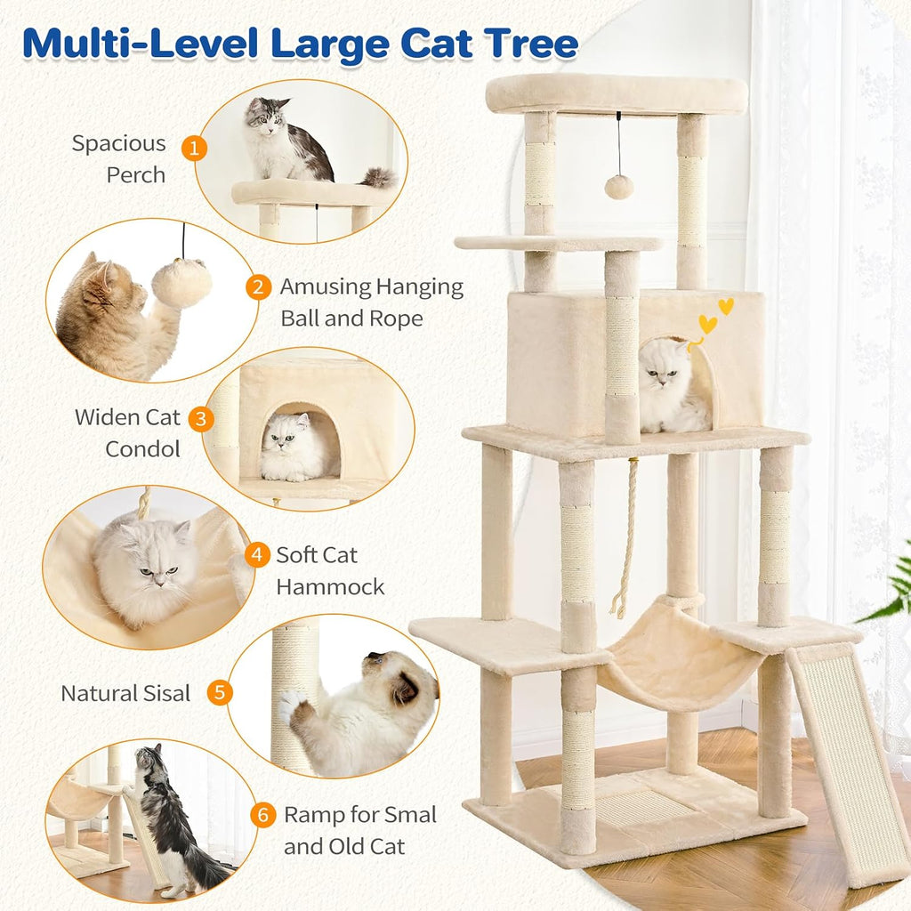 ABCPET 63" Multi-Level Cat Tree Tower for Indoor Cats, Beige