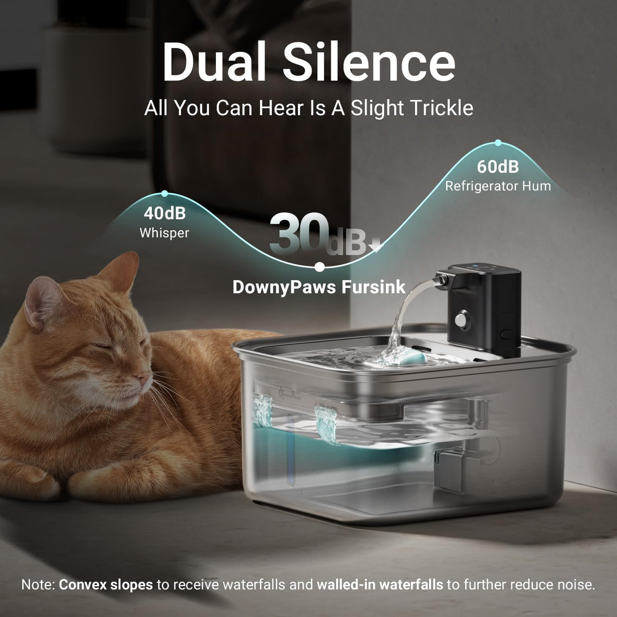 DownyPaws Cat Water Fountain Stainless Steel Wireless, Metal & 6 Filters