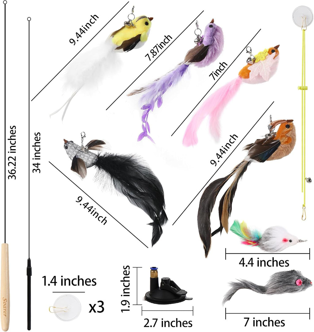 Soarer 3in1 Flying Bird Cat Wand Toys with Suction Cup for Indoor Cat,7Pcs