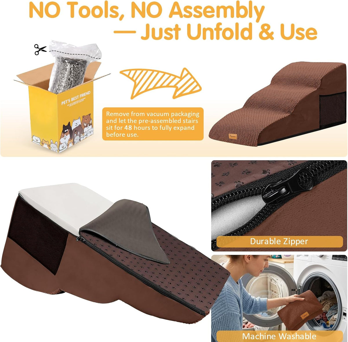 Topmart High Density Extended Foam Dog Ramp&Steps 3 Tiers,15.7" High