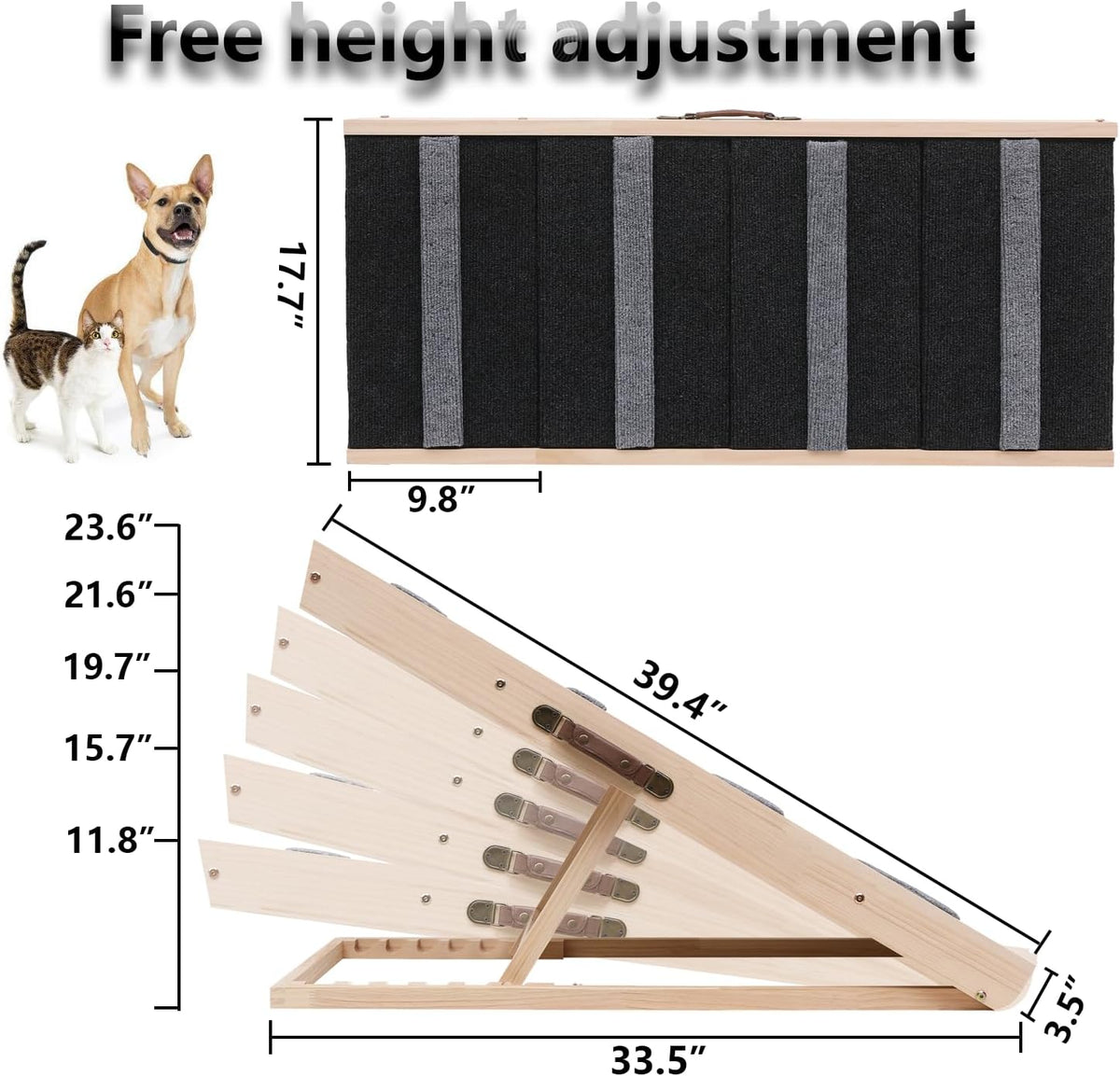 Upgrade 2-in-1 Pet Ramp Dog Stair,Folding Pet Stairs,Portable Dog Ramp for Small&Large Old Animals with Non-Slip Surface,Dog Ramp for Bed,Couch and Car,11.8" to 23.6" Height Adjustable(40×17.7)