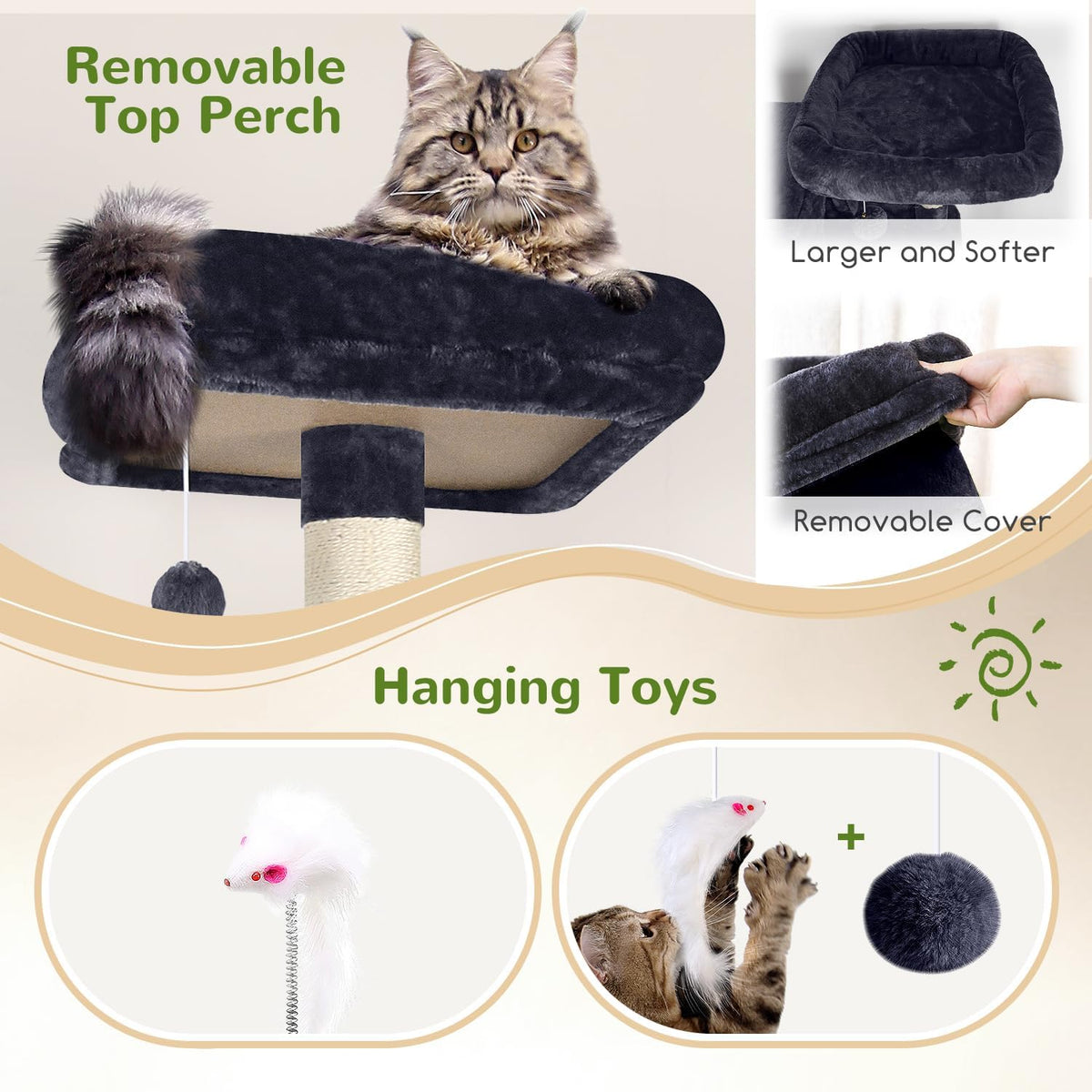 Globlazer Sturdy Cat Tree for Indoor Cats 20 lbs, S68, Dark Grey