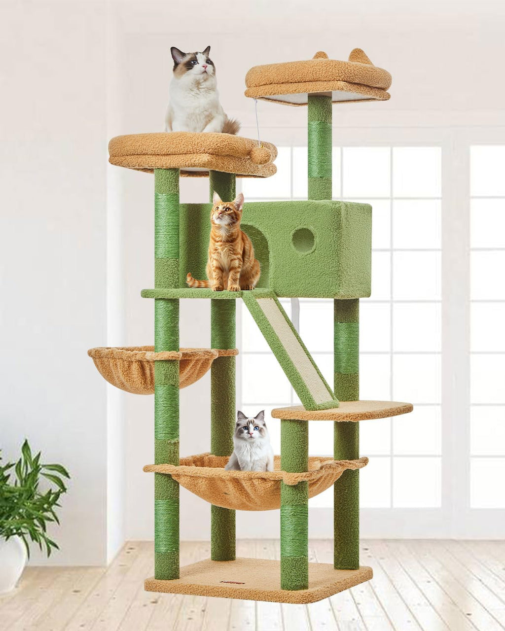 Taoqimiao Cactus Cat Tree, 58In Cat Tower for Indoor Cats Large Adult