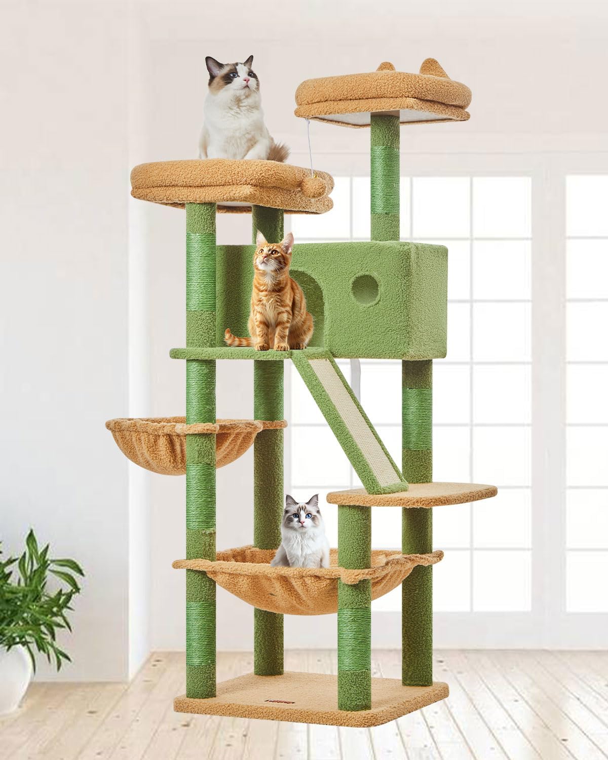 Taoqimiao Cactus Cat Tree, 58In Cat Tower for Indoor Cats Large Adult