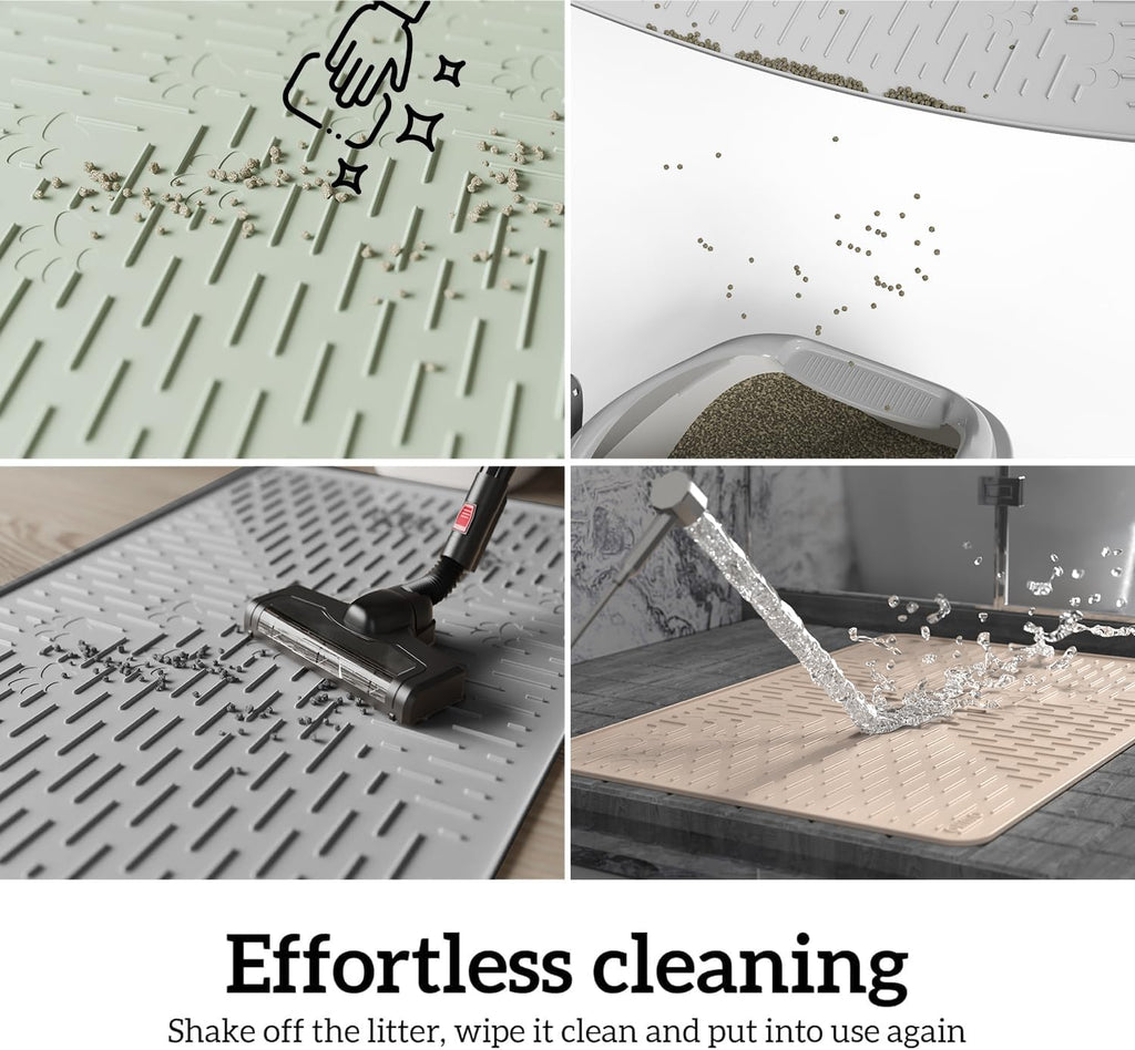 OHMO XL Cat Litter Mat, 37.5x25.2 Silicone Trapping Mat Light Blue | for Kitty Litter Box, Easy Clean, BPA Free Rubber, Center Litter Collection, Easy Pour-Back, Waterproof, Odor-Resistant