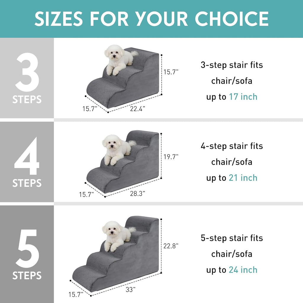 Dog Stairs for Small Dogs, 19.7" H Pet Stairs 4-Steps Ramp for Puppy, Older Cat, Stairs with Whole 30D High Density Foam, Corduroy Fabric, Non-Slip Bottom Dog Steps for Bed and Couch (Grey, 4-Step)