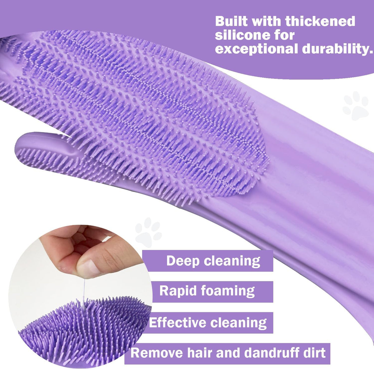 Pet Grooming Gloves, Silicone Bath Massage Gloves, Wet Dry (Purple)