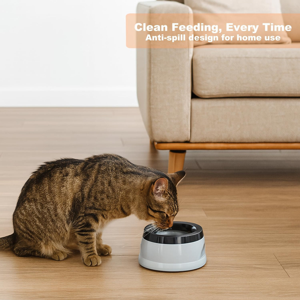 25oz Spill-Proof Dog Water Bowl – Slow Drink, No-Splash Pet Feeder for Small/Medium Dogs, Cats, Puppies & Kittens, Non-Slip Portable Bowl for Car, Travel, Home – Grey 