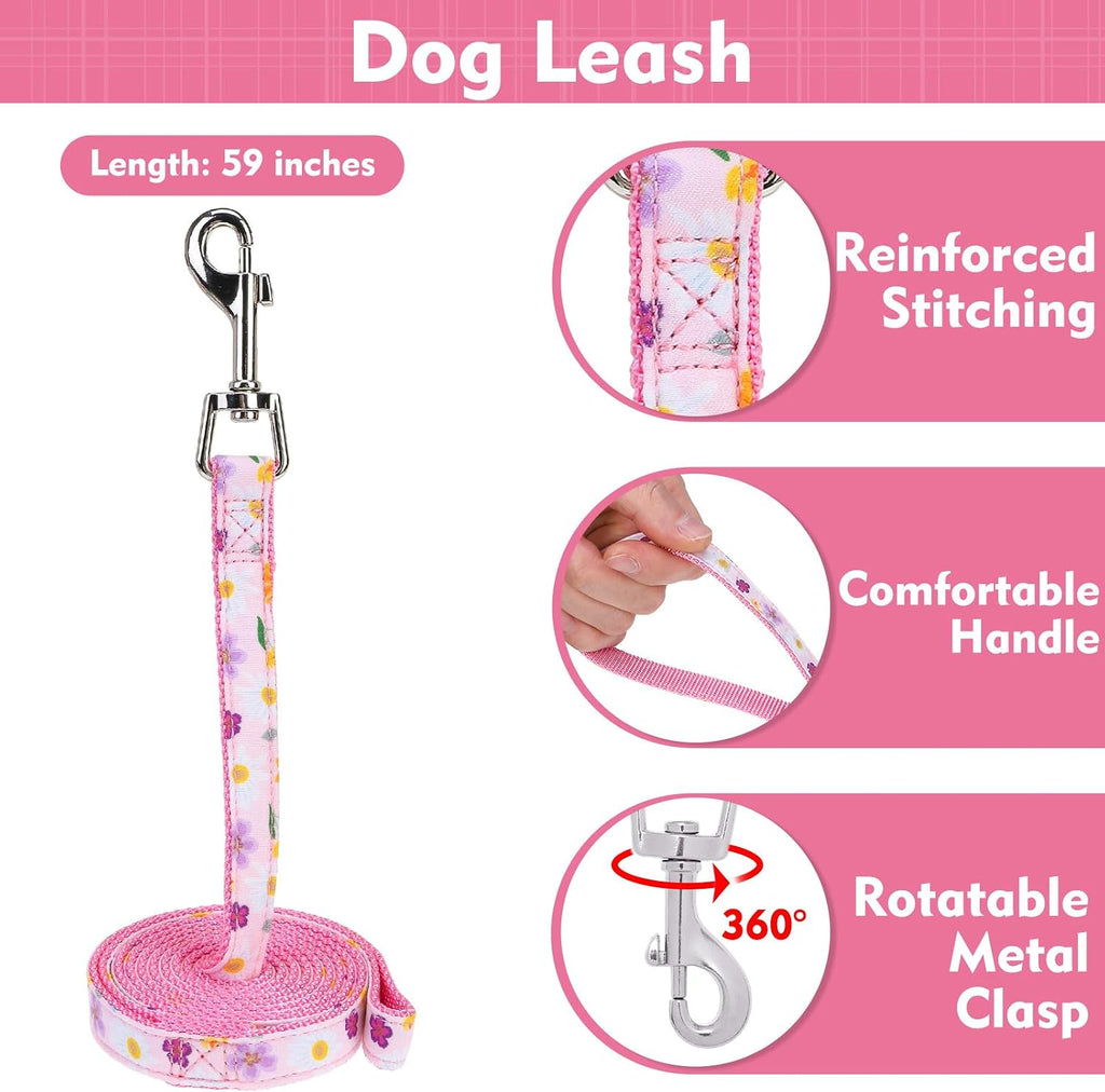 EXPAWLORER Step-in Small Dog Harness and Leash Set, Pink Floral XS