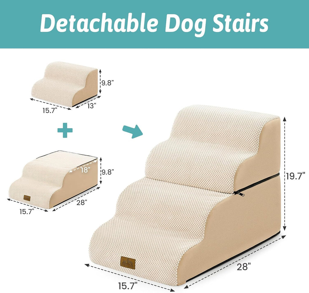 COZY KISS Detachable Small Dog Stair 19.7"H, 4 Step Pet Ramp for Bed, Beige