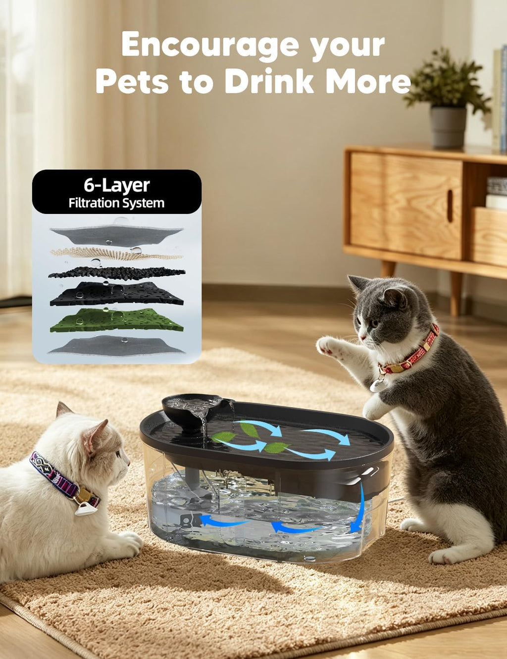 WOPET Dog Water Fountain Filters, Pet Water Fountain Filter Replacement Compatible with A08 Pet Fountain,Dog Fountain Filters - Including 4 Filters + 4 Sponges