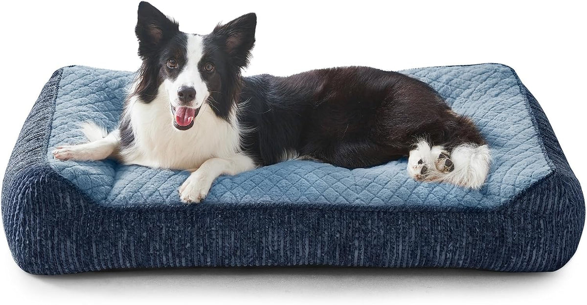 JOEJOY XL Orthopedic Dog Beds Large Sized Dog, Extra Thick Supportive Big Dogs Couch Bed with Sides, Ultra Soft Pet Bed Sofa for Large Dogs, Blue, 38''x28''
