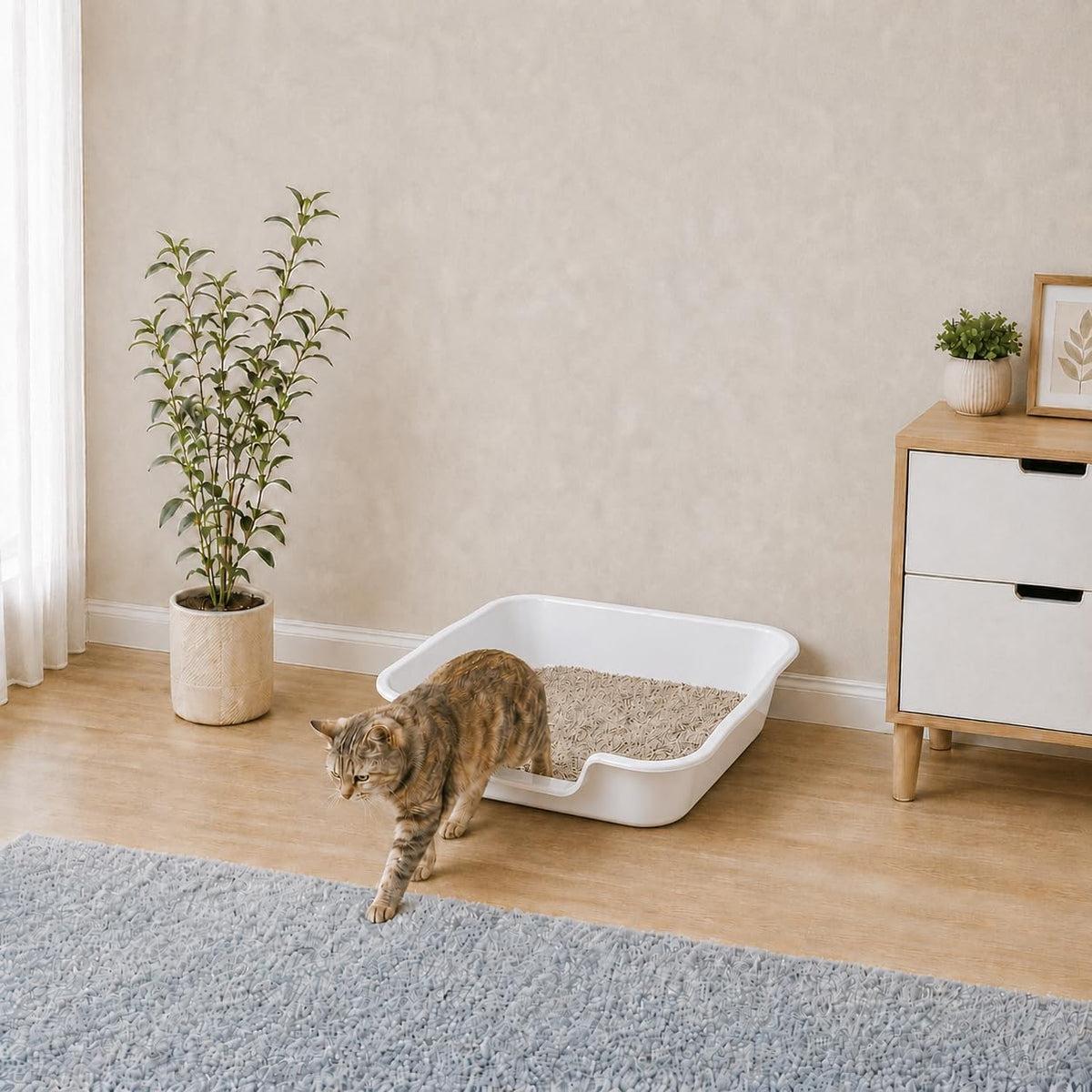 Extra Large Low Entry ABS Cat Litter Box, White, 24" L x 20" W, 2 Pack | Durable low entry litter box, non-stick, odor-free, ideal for seniors, kittens, rabbits, large cats and multi-pet homes.