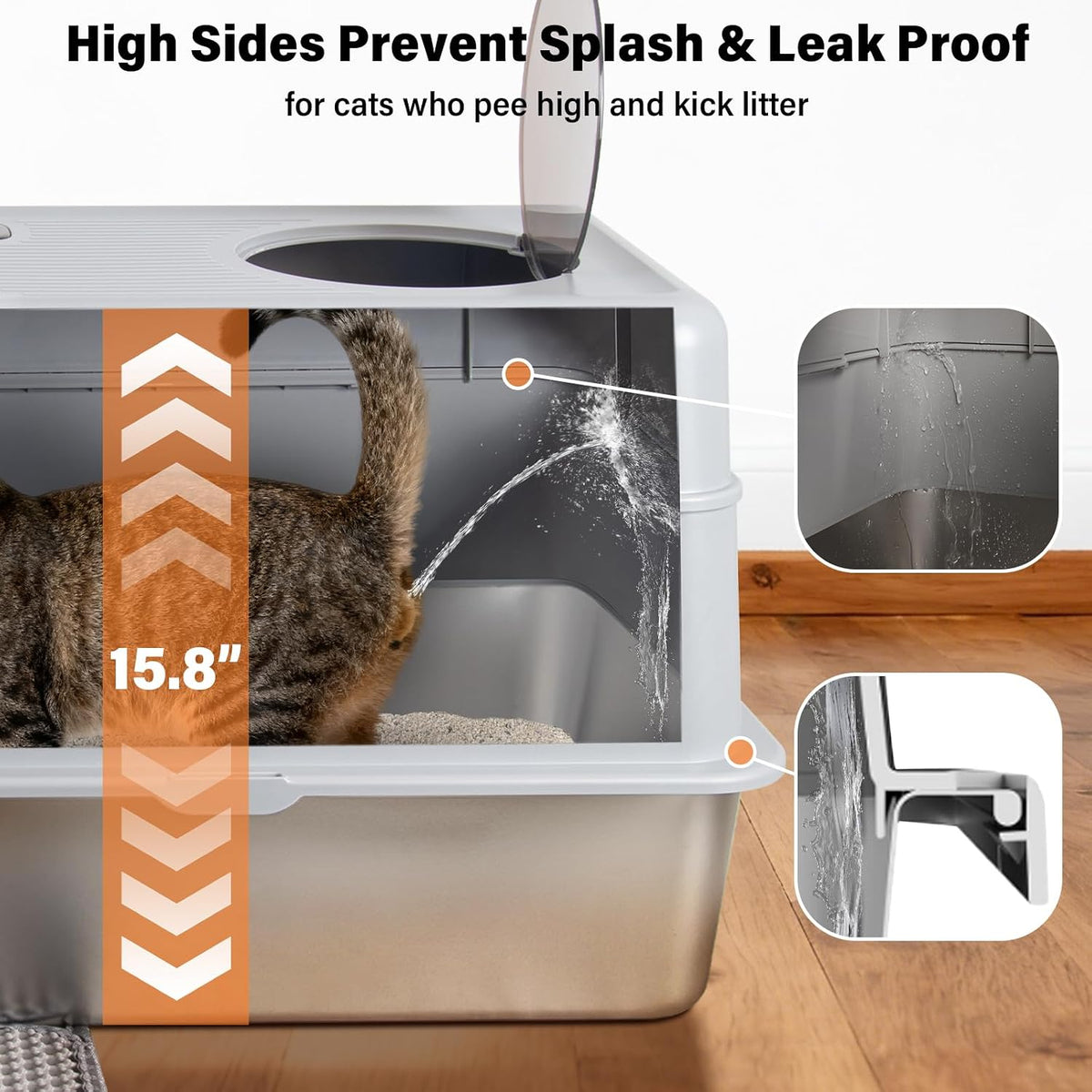 Stainless Steel Litter Box with Lid,Extra Large Enclosed cat Litter Box | Enclosed Metal litterbox with Flip Top,Front and Top Entry,Anti-Leakage,Easy Cleaning,Includes Scoop & Mat