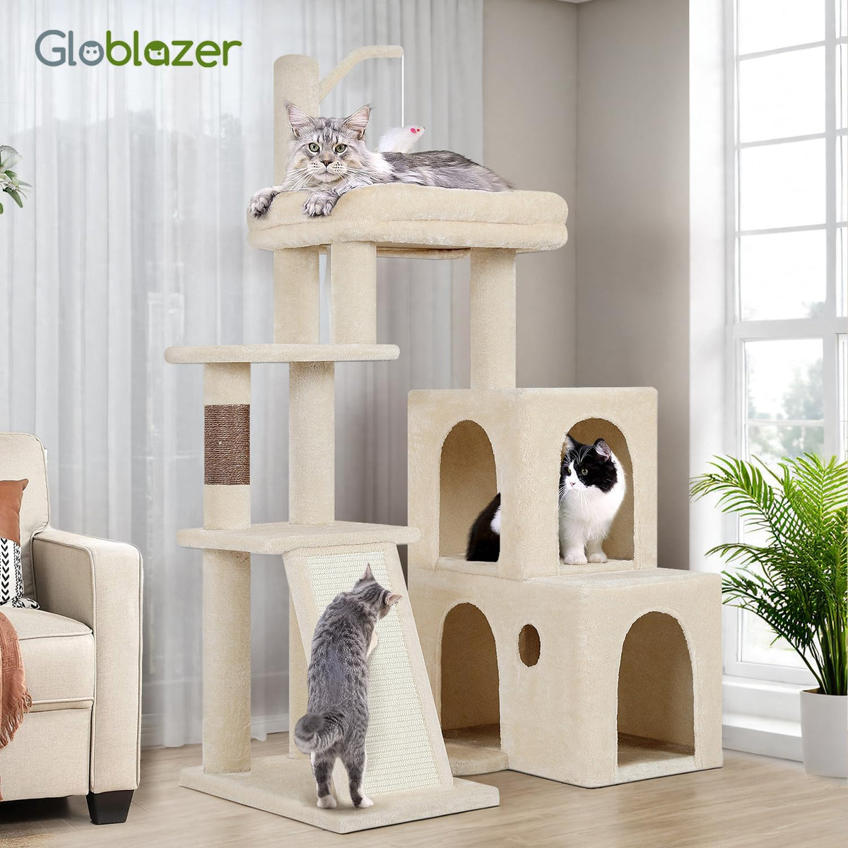 Globlazer Maine Coon Cat Tower for Indoor Adult Cats, F50, Beige
