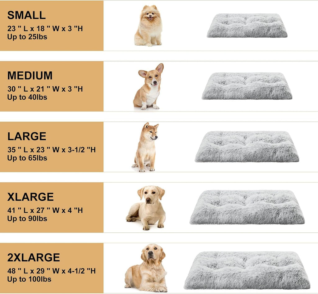 BFPETHOME Dog Bed for Large Dogs, Plush Kennel Pad for Sleeping &Ease Anxiety, Washable Mats with Anti-Slip Bottom - 53 x 36 inch, Grey