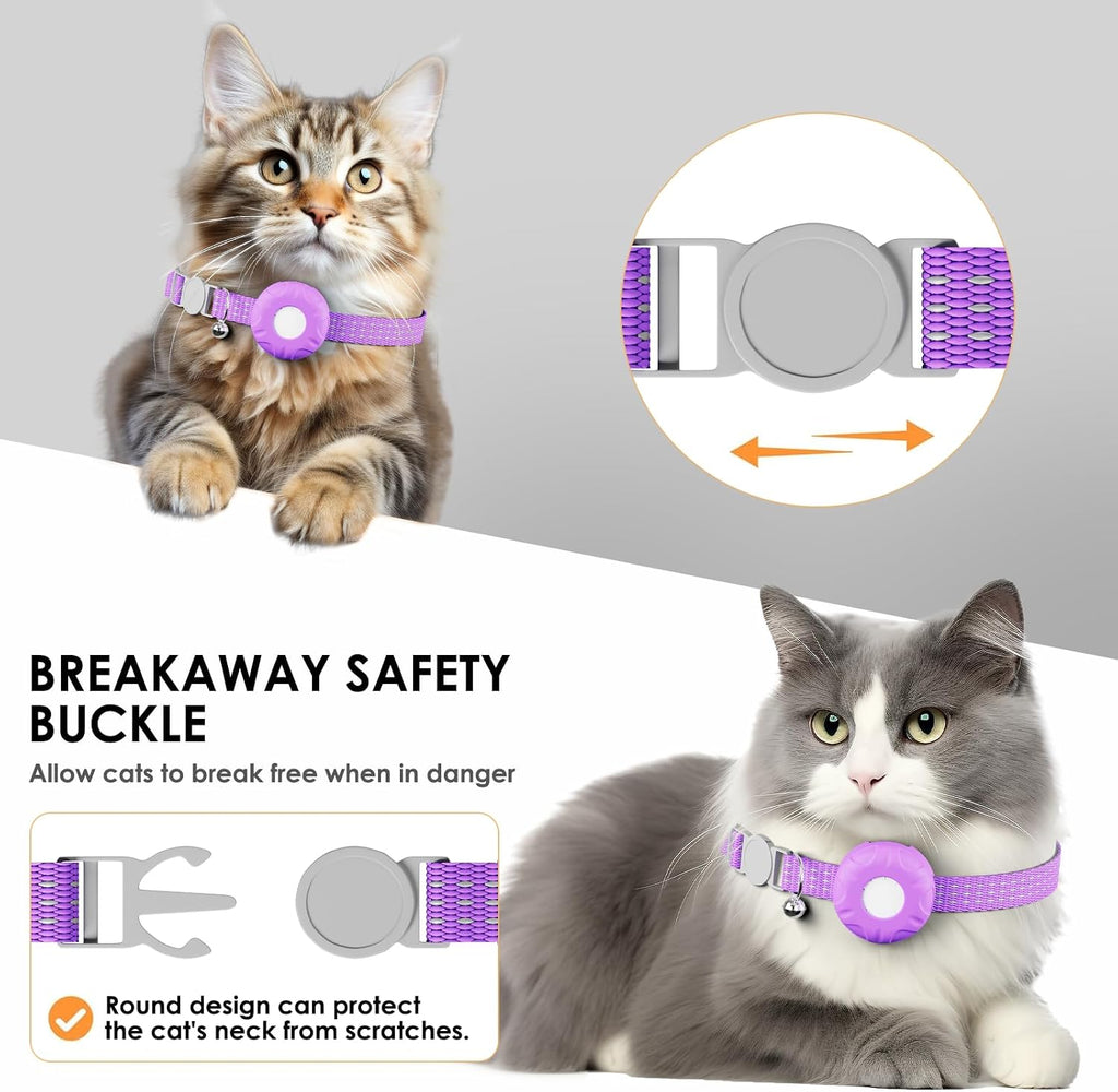 Cat GPS Tracker for Cats, Cat GPS Tracker Collar with Safety Elastic Buckle, Compatible with Apple Find My App (Only iOS), No Monthly Fee, Purple
