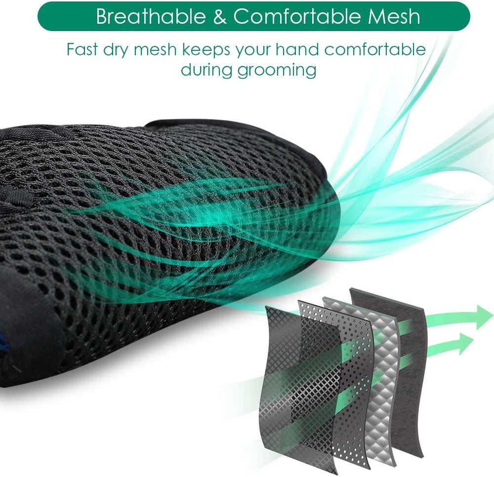 Pet Hair Removal Glove with 255 Silicone Tips for Dogs & Cats, 1 Pair Green | 2-in-1 Deshedding & Massage Mitt, 5-Finger Flexible Design, for Bathing & Grooming, Safe for Long/Short/Curly Hair Pets 