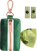 ARING PET Dog Poop Bag Holder, Velvet Doggy Waste Bag Dispenser Attach to Any Leashes, Dark Green Portable Washable Pet Waste Pouch Dispenser with Metal Zipper