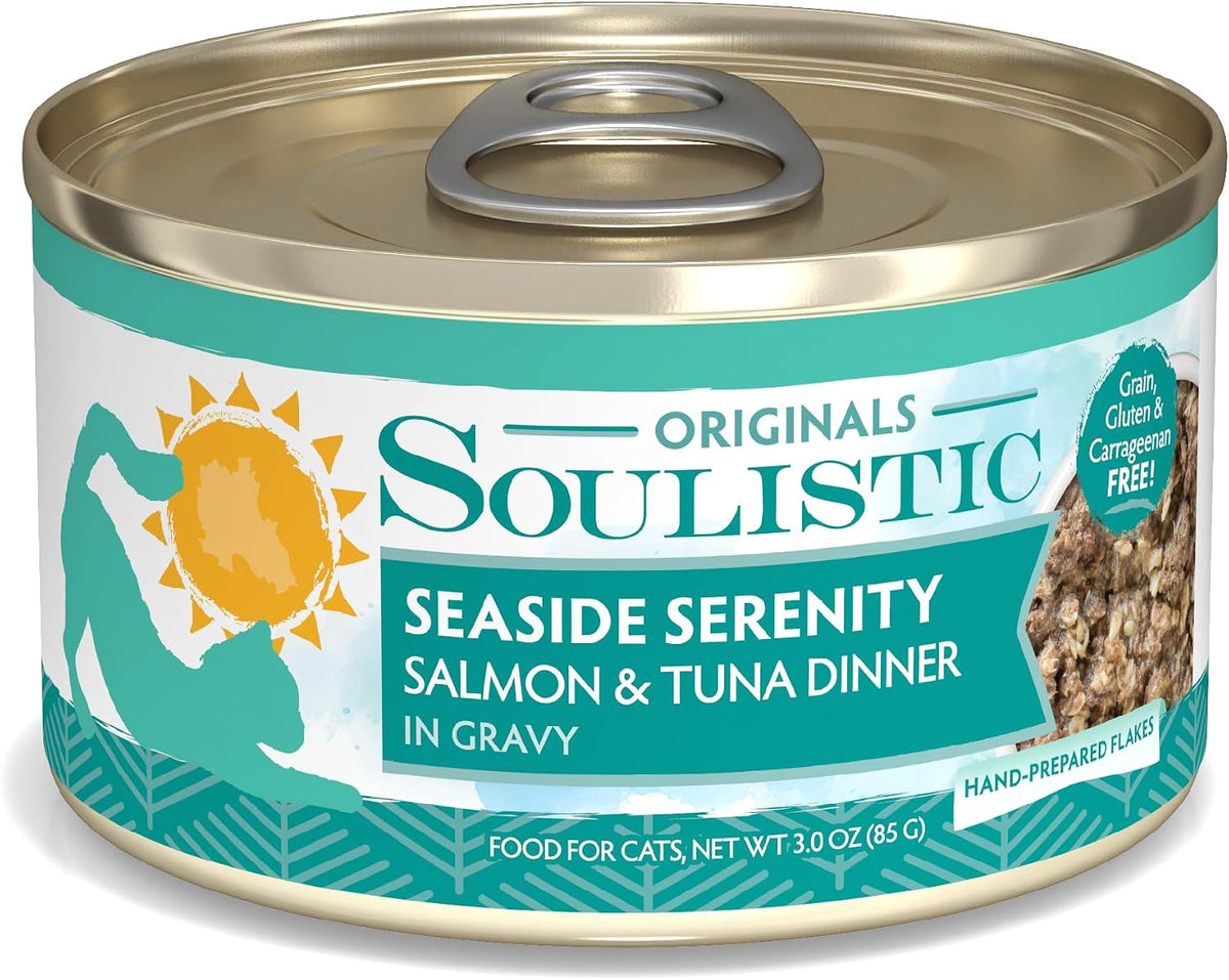 Soulistic Originals Wet Cat Food, Seaside Serenity Salmon and Tuna Dinner in Gravy, 3oz Can, Pack of 12