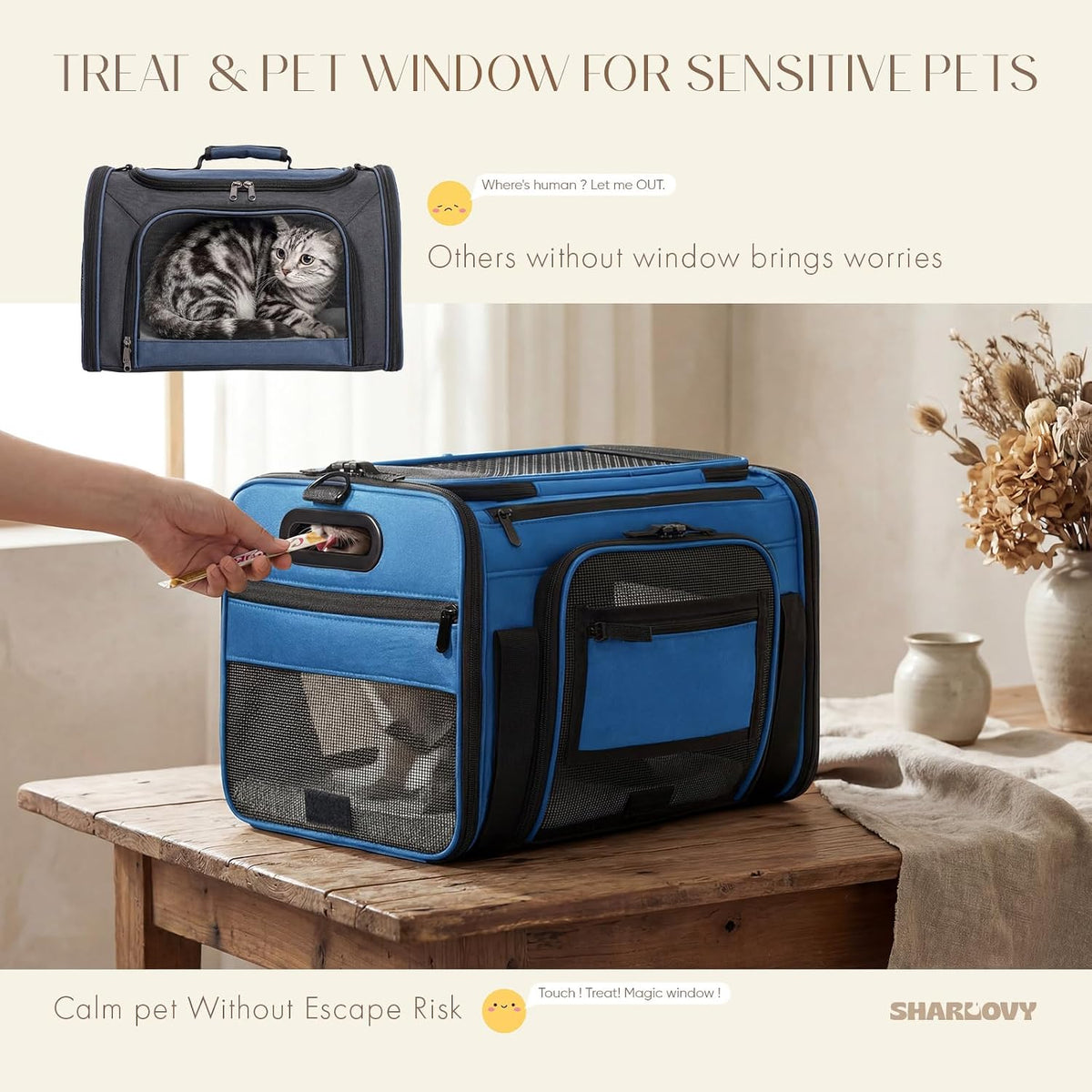 Top-Side Expandable Pet Carrier, Treat Window,18x13x9.5 Airline Approved