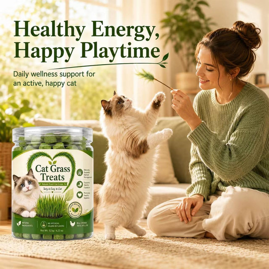 Cat Grass Treats for Indoor Cats, Natural Hairball Control Snacks with Catnip, Healthy Chewable Grass Pellets for Digestive Support