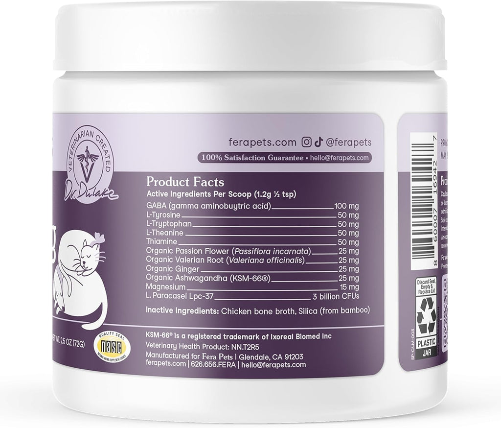 Fera Pets Dog & Cat Calming Supplement - Pet Relaxation Powder, 60 Scoops