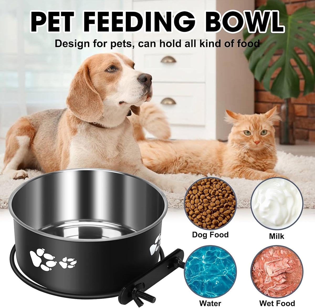 Dog Crate Bowls Hanging 2 Pack, ShineMe Hanging Food and Water Bowl for Dog Cage, Crate, Kennel - No Spill Metal Feeder Crate Bowls for Large and Medium Dogs (7.1x2.9” & 6.2x2.6”)