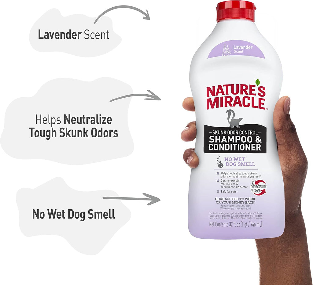 Nature's Miracle Skunk Odor Control Shampoo & Conditioner Lavender Scent 32 Ounces, Odor Control Formula (Pack of 2)