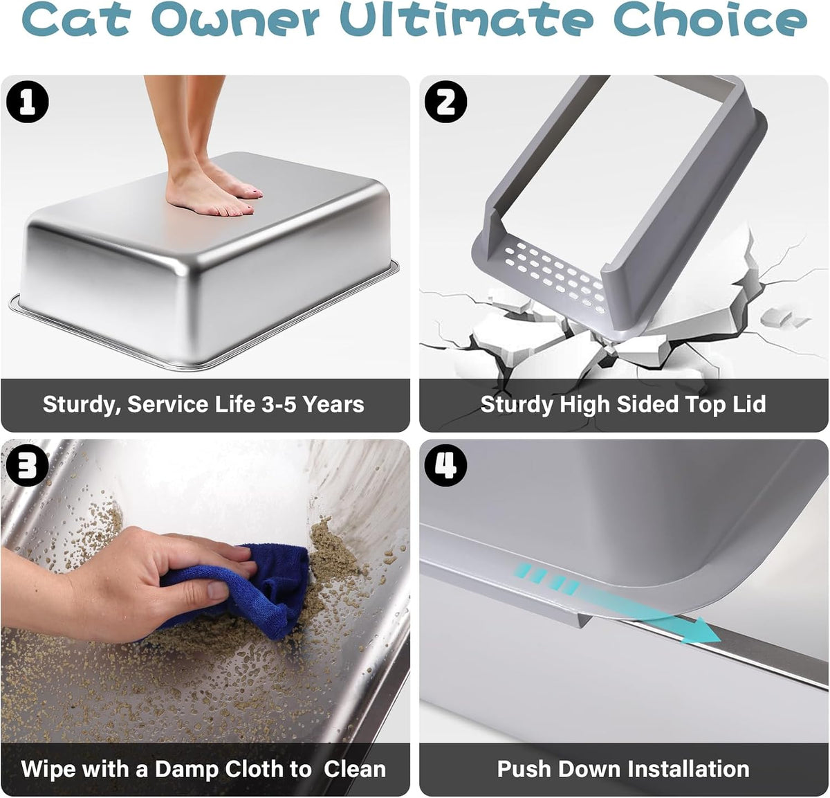 Stainless Steel Litter Box XL, Metal Litter Box 2 Pack | 23.6“x15.7"x6" Steel Cat Litter Box for Big Cats, with High Sides, Non Stick Surface, Easy to Clean