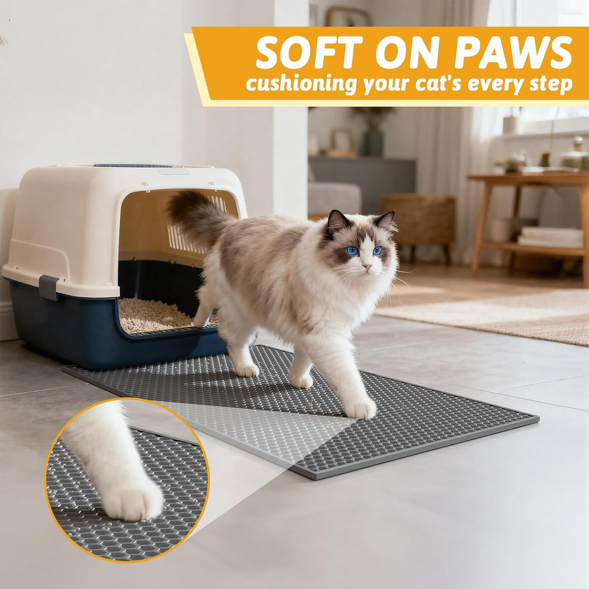 Pieviev Double Layer Cat Litter Mat Traps Scattered Litter 24''x15'' 2 Pack | Waterproof Urine Resistant Layer Litter Box Mat, Easy Collection, Soft on Kitty Paws, Gray Color for Indoor Cats